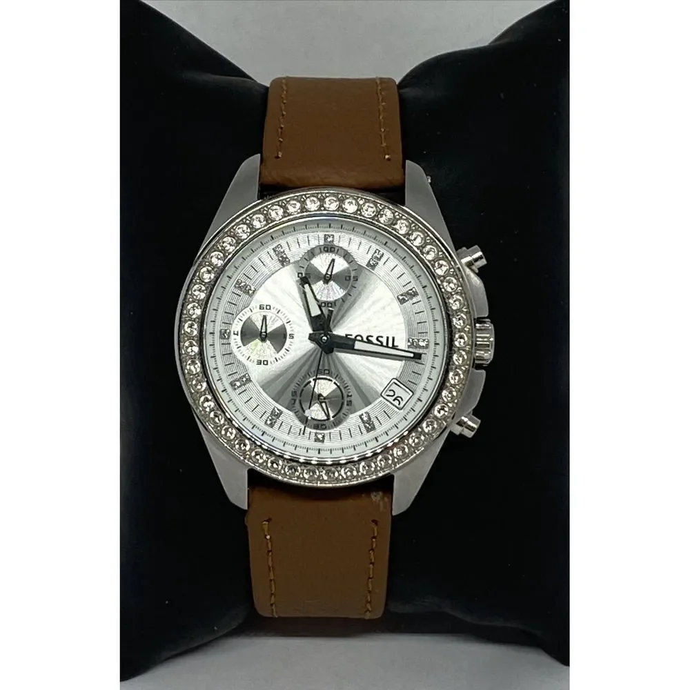Fossil ES2681 Women's Brown Leather Analog Silver Dial Quartz Wrist Watch HK996
